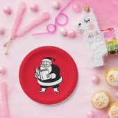 X-Mas Black & White Reading Santa on Red Papieren Bordje (Feest)