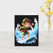 X-mas Christmas Elf Riding Surfboard Surfboard Kaart (Gele Bloem)