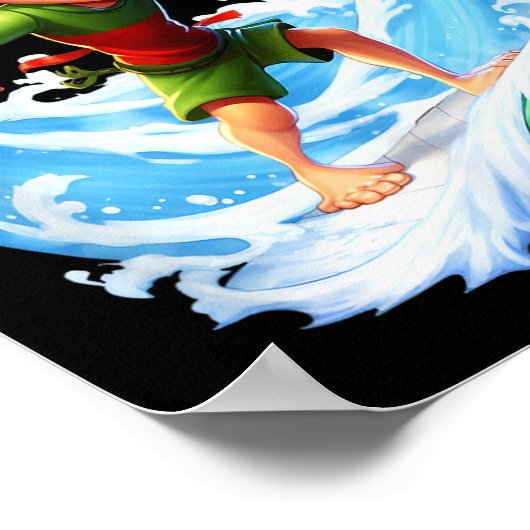 X-mas Christmas Elf Riding Surfboard Surfboard  Poster (Hoek)