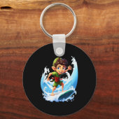 X-mas Christmas Elf Riding Surfboard Surfboard Sleutelhanger (Voorkant)