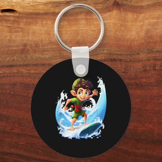 X-mas Christmas Elf Riding Surfboard Surfboard Sleutelhanger (Voorkant)
