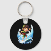 X-mas Christmas Elf Riding Surfboard Surfboard Sleutelhanger (Voorkant)