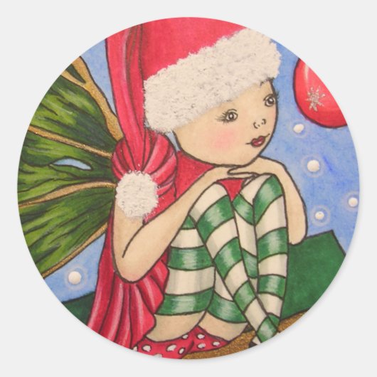 X-Mas Elf Ronde Sticker (Voorkant)