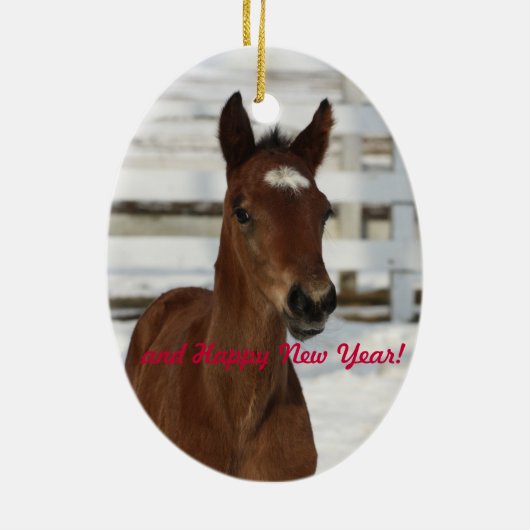 X-mas sierbloem/merrie en veulens keramisch ornament (Achterkant)