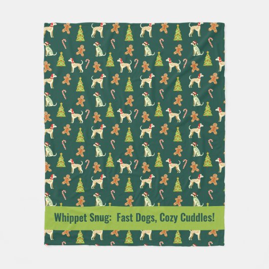 X mas Whippet Wonderland met aangepaste tekst Fleece Deken (Voorkant)