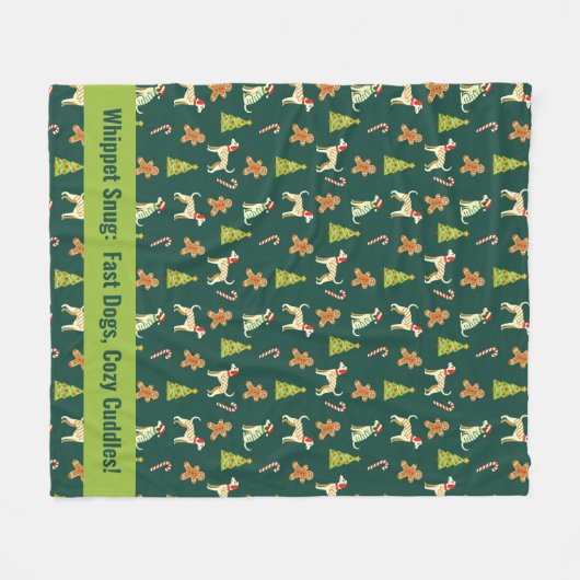 X mas Whippet Wonderland met aangepaste tekst Fleece Deken (Voorkant (Horizontaal))