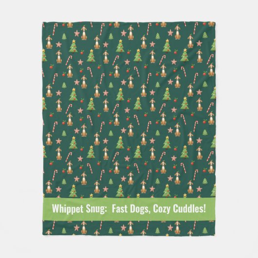 X mas Whippet Wonderland met aangepaste tekst Fleece Deken (Voorkant)