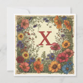 "X" Milano Rood: Bloom & Monogram Feestdagenkaart (Voorkant)