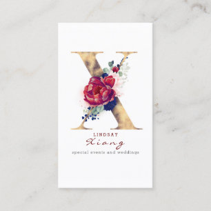X Monogram Bourgogne Goud en Marine Blauwe Bloemen Visitekaartje