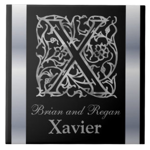 X Monogram en naam "Besque on Black" keramische Te Tegeltje