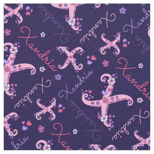 X monogram en persoonlijke naam Willow stof (Close Up)