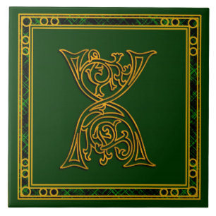 X Monogram "Irish Gold on Green" keramische Tegel Tegeltje