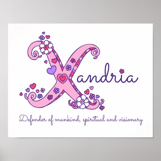 X monogram kunst Xandria meisjes naam poster (Voorkant)
