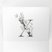 'X' Monogram mooi geborsteld Floral bruiloft Drieluik Uitnodiging (Binnenzijde eerst)