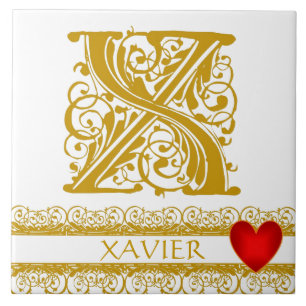 X Monogram Naam Gold Lace Red Heart Sjabloon Tegel Tegeltje