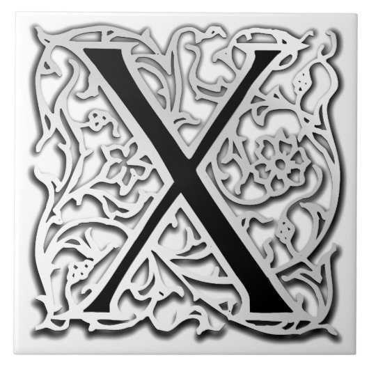 X Monogram "Silver Besque" keramische Tegel Tegeltje (Voorkant)