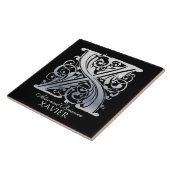 X Monogram "Silver Lace on Black" met Names-Tegel Tegeltje (Zijkant)