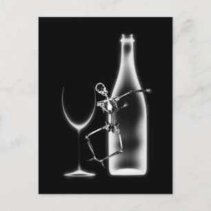 X-Ray Celebration Skeleton & Wine - B&W Briefkaart