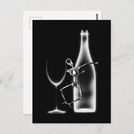 X-Ray Celebration Skeleton & Wine - B&W Briefkaart (Voorkant / Achterkant)