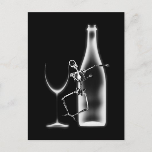 X-Ray Celebration Skeleton & Wine - B&W Briefkaart (Voorkant)