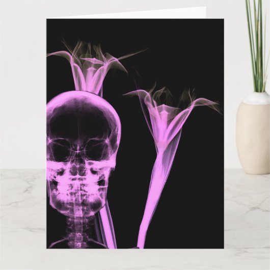 X-Ray Flowers & Skull - Roze Kaart (Voorkant)