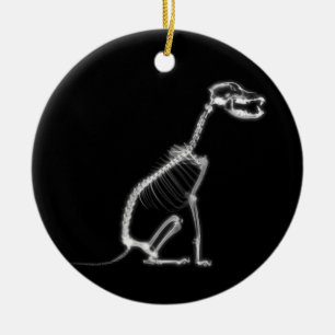 X-RAY PUPPY DOG SKELETON-SITTING - B&W KERAMISCH ORNAMENT