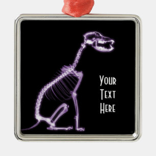 X-RAY PUPPY DOG SKELETON SITTING - PAARS METALEN ORNAMENT