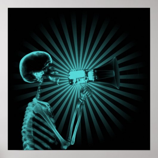 X-Ray Skelet op Megafone - Blauwgroen Poster (Voorkant)