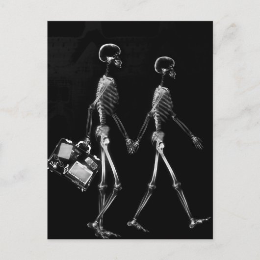 X-Ray Skeleton Couple Traveling Black White Briefkaart (Voorkant)
