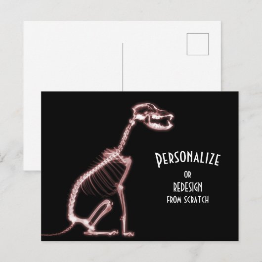 X-Ray Skeleton Dog - Rood Briefkaart (Voorkant / Achterkant)