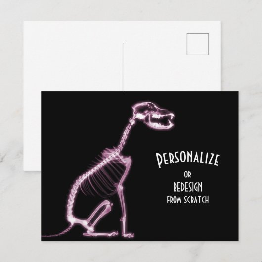 X-Ray Skeleton Dog - Roze Briefkaart (Voorkant / Achterkant)