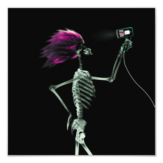X-Ray Skeleton Hair Stylist - Roze Foto Afdruk (Voorkant)
