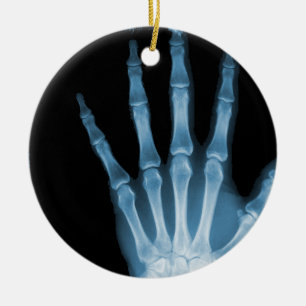 X-RAY SKELETON HAND FINGERS BLUE KERAMISCH ORNAMENT