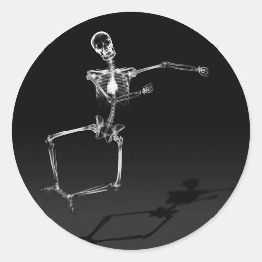 X-RAY SKELETON JOY LEAP B&W RONDE STICKER (Voorkant)