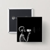 X-RAY SKELETON OP MEGAPHONE - B&W VIERKANTE BUTTON 5,1 CM (Voorkant /achterkant)
