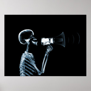 X-RAY SKELETON OP MEGAPHONE - BLUE POSTER