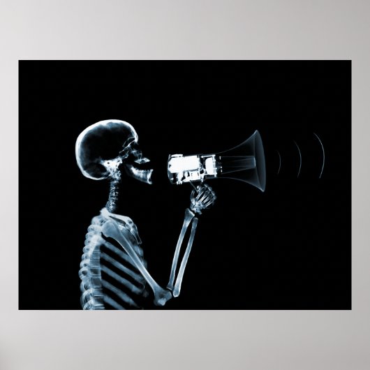 X-RAY SKELETON OP MEGAPHONE - BLUE POSTER (Voorkant)