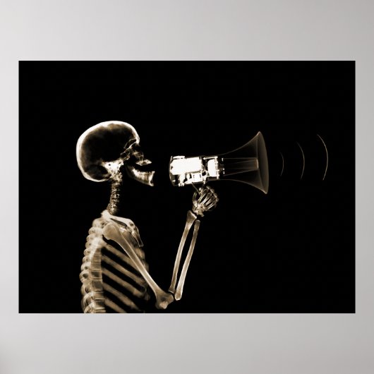 X-RAY SKELETON OP MEGAPHONE - SEPIA POSTER (Voorkant)