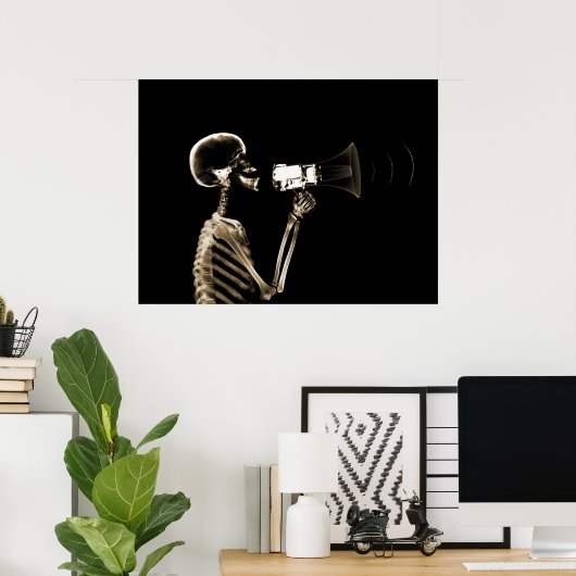 X-RAY SKELETON OP MEGAPHONE - SEPIA POSTER (Thuiskantoor)