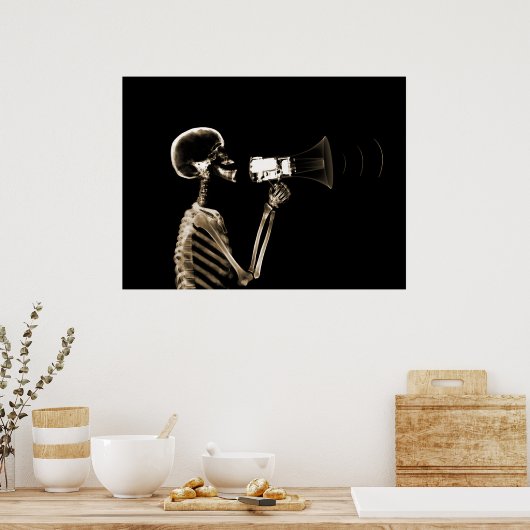 X-RAY SKELETON OP MEGAPHONE - SEPIA POSTER (Keuken)