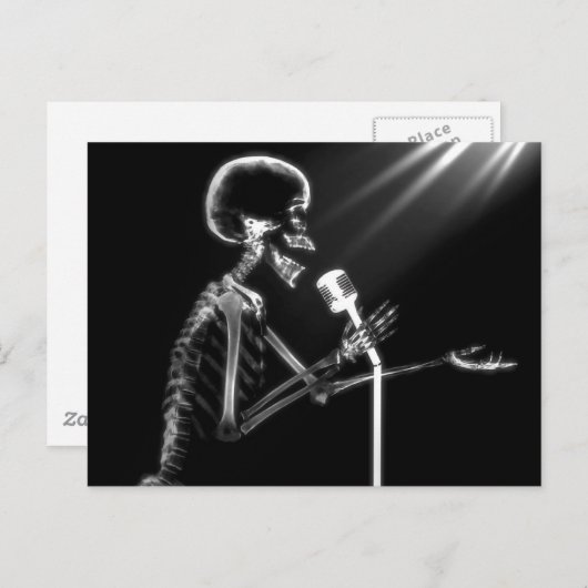X-RAY SKELETON OP RETRO MIC - B&W BRIEFKAART (Voorkant / Achterkant)