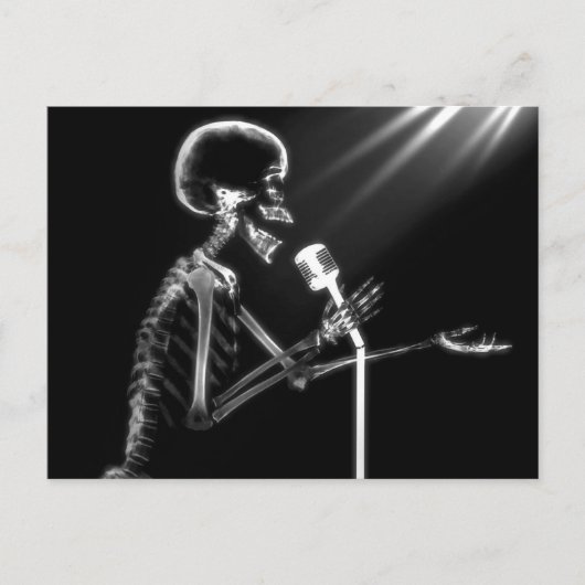 X-RAY SKELETON OP RETRO MIC - B&W BRIEFKAART (Voorkant)