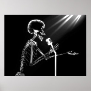 X-RAY SKELETON OP RETRO MIC - B&W POSTER