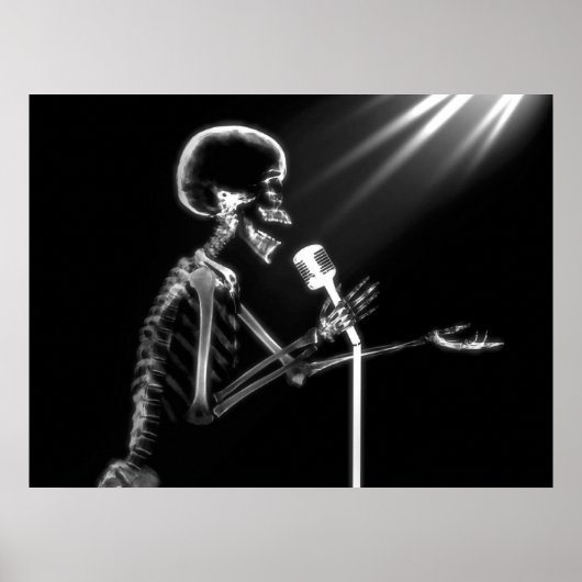 X-RAY SKELETON OP RETRO MIC - B&W POSTER (Voorkant)