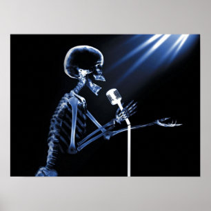 X-RAY SKELETON OP RETRO MIC - BLUE POSTER