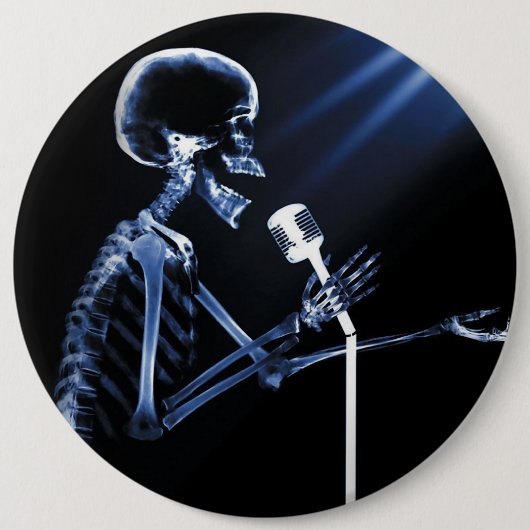 X-RAY SKELETON OP RETRO MIC - BLUE RONDE BUTTON 6,0 CM (Voorkant)