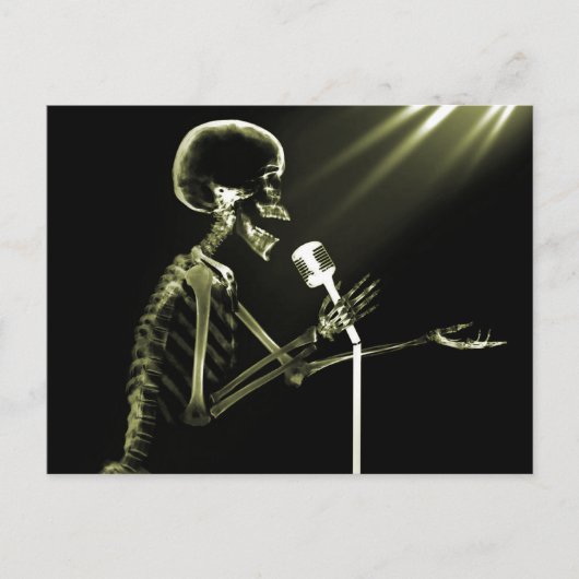 X-RAY SKELETON OP RETRO MIC - GEEL BRIEFKAART (Voorkant)