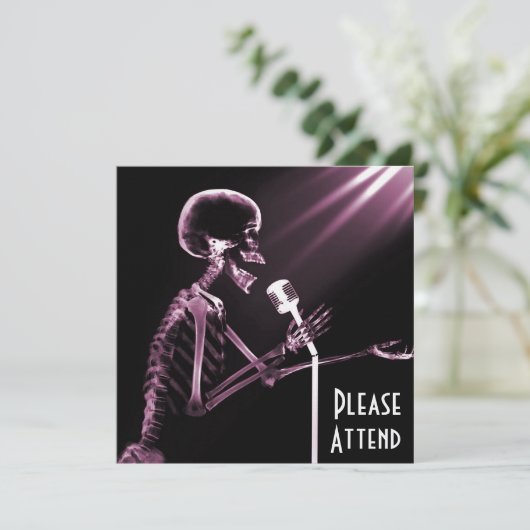 X-RAY SKELETON OP RETRO MIC - PINK KAART (Staand voorkant)