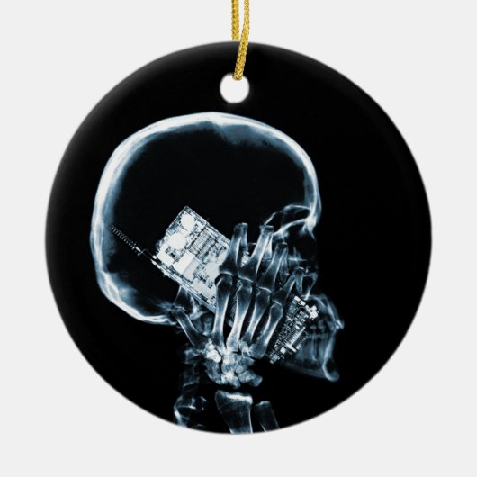 X-RAY SKELETON OP TELEFOON - BLAUW KERAMISCH ORNAMENT (Voorkant)