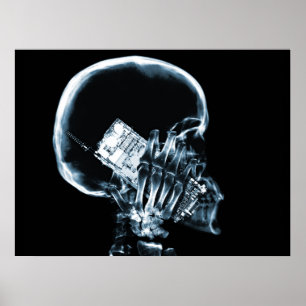 X-RAY SKELETON OP TELEFOON - BLAUW POSTER